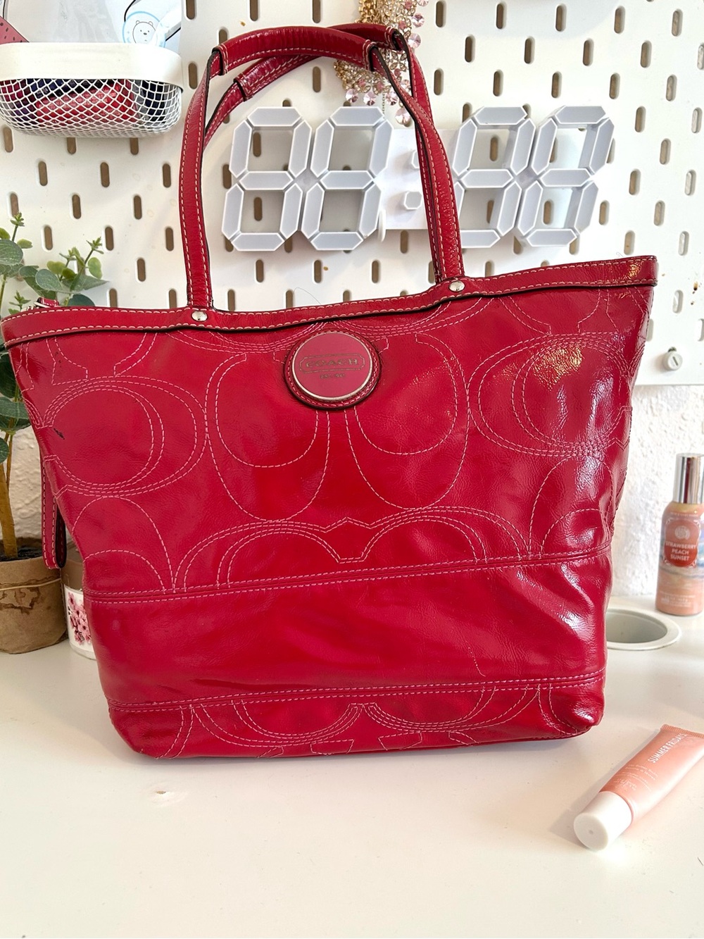 Coach Hot Pink Signature Stitch Leather Tote